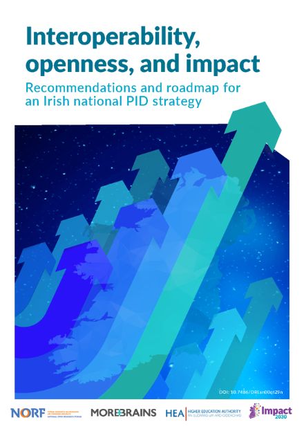 Report cover with the text 'National Action Plan for Open Research 2022-2030'. The Department of Further and Higher Education, Research, Innovation and Science, NORF and Impact 2030 logos are included. 'Prepared by Ireland's National Open Research Forum for Impact 2030' is included in small font at the bottom of the page.