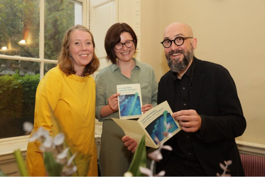 Dr Lisa Griffith, Director of the Digital Repository of Ireland (DRI) and Chair of the NORF PID Task Force; Dr Michelle Doran, National Open Research Coordinator; Josh Brown co-founder and research and strategy lead of MoreBrains Cooperative at the launch of Ireland’s National Persistent Identifier (PID) Strategy and Roadmap at the Royal Irish Academy, 25 October 2024.