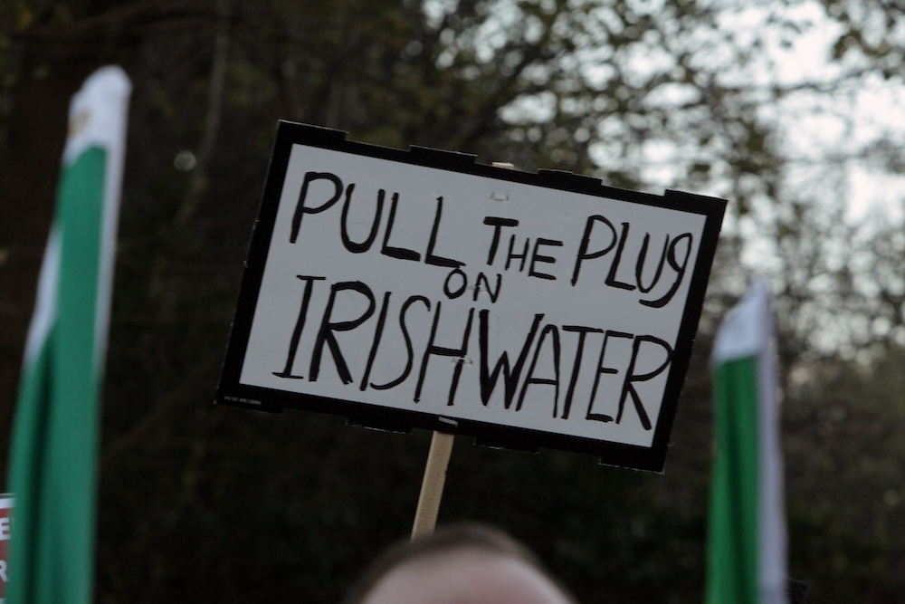 View of a placard reading "Pull the Plug on Irish Water".