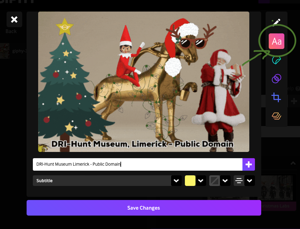 Screenshot from GIPHY showing how to add text overlay onto a GIF.