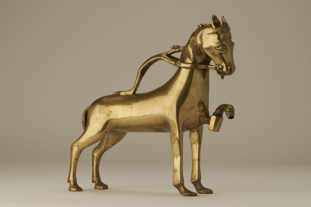 15th century brass acquamanile (jug-type vessel) in the shape of a horse