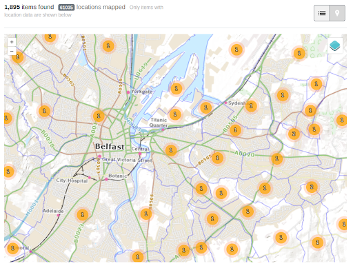 Map interface with OSi base layer selected and townlands shapefile displayed